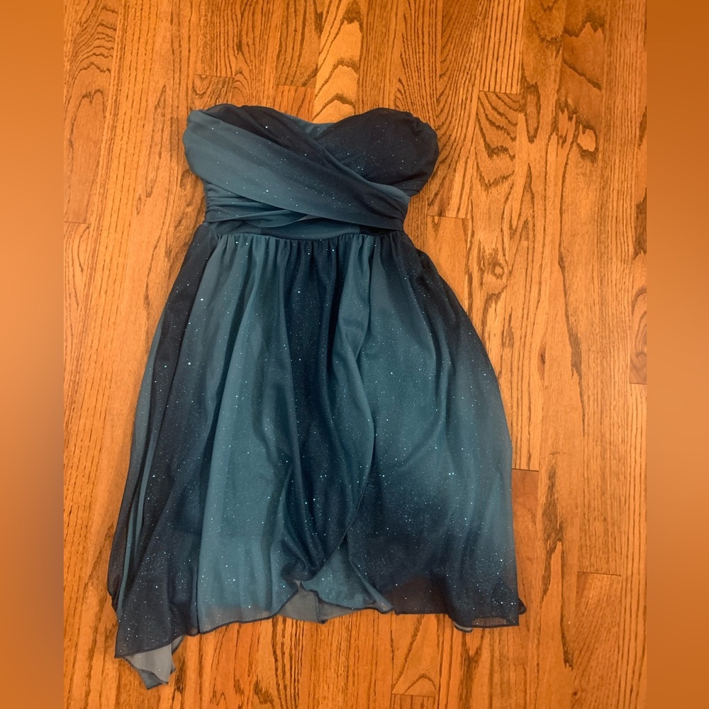 🔥 Strapless teal sparkly dress